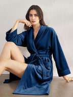 Premium Women's Plush Long Bathrobe - Soft Warm Fleece Robe with Shawl Collar for Spa & Home