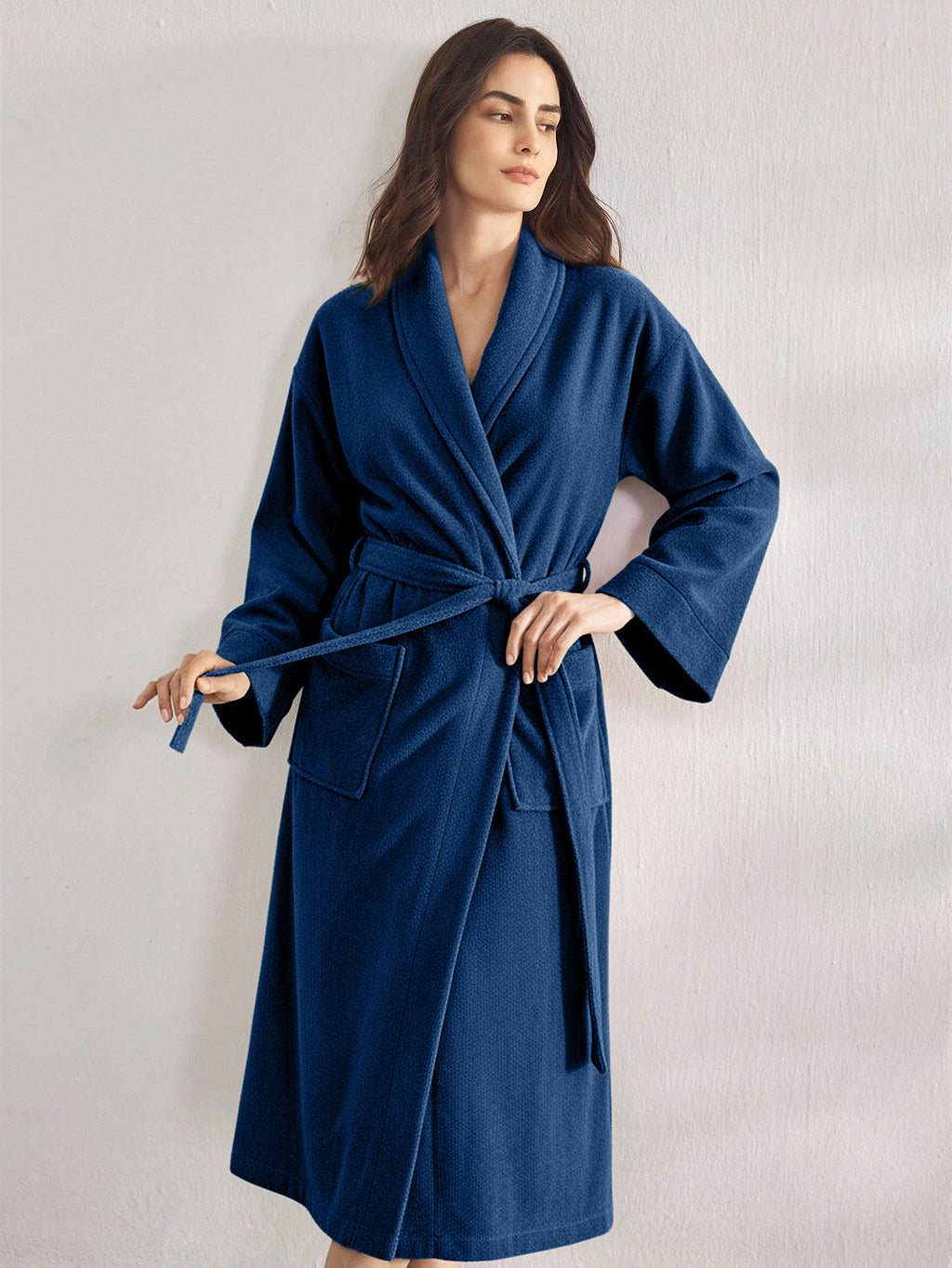 Premium Women's Plush Long Bathrobe - Soft Warm Fleece Robe with Shawl Collar for Spa & Home