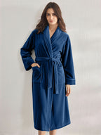 Premium Women's Plush Long Bathrobe - Soft Warm Fleece Robe with Shawl Collar for Spa & Home