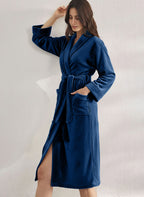 Premium Women's Plush Long Bathrobe - Soft Warm Fleece Robe with Shawl Collar for Spa & Home