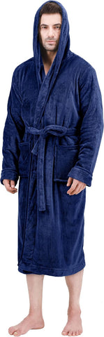 Bathrobes For Men Fleece Hooded Dressing Gown Super Soft Cozy Hooded Plush Loungewear