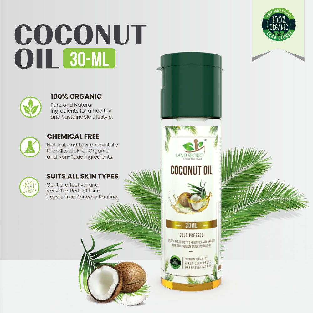 Organic Cold Pressed Coconut Oil - Unrefined and 100% Natural for Skin and Hair 30ml