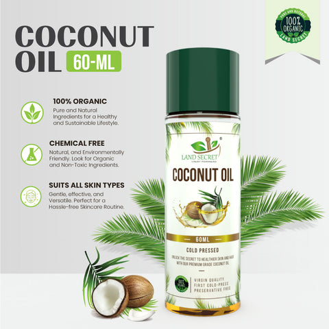 Organic Cold Pressed Coconut Oil - Unrefined and 100% Natural for Skin and Hair 60ml