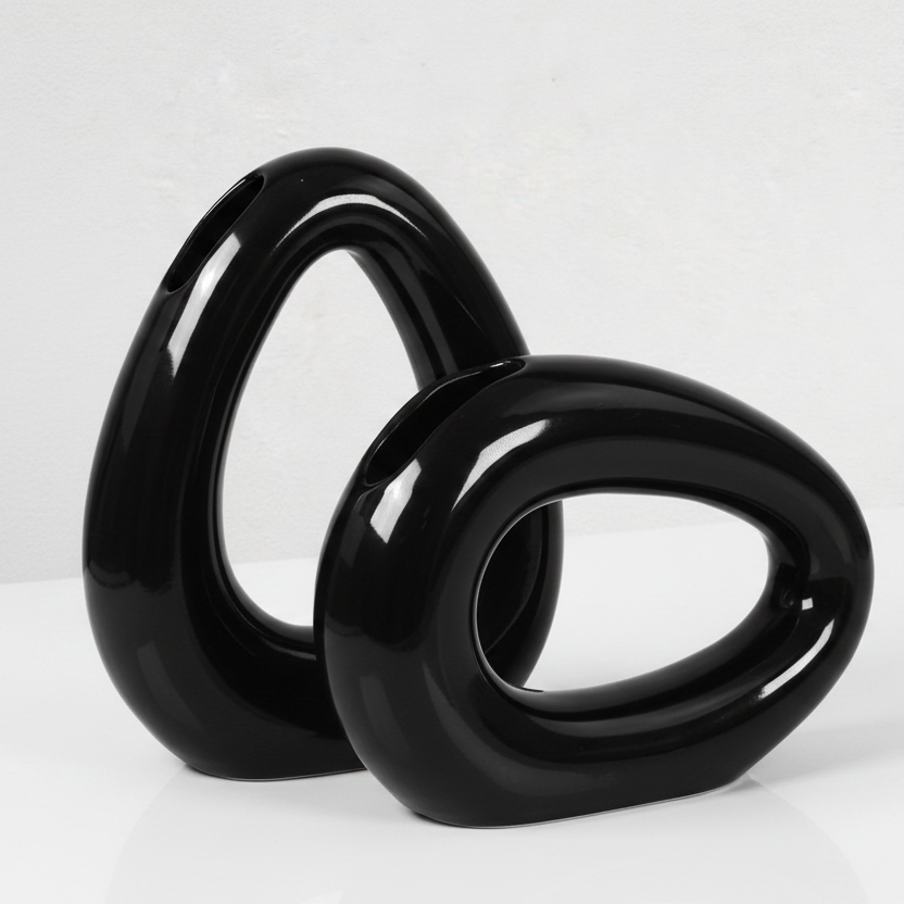 Contemporary Black Ceramic Vase - Elegant Droplet Design - Perfect for Modern Home Decor, Weddings, and Table Settings without Flower