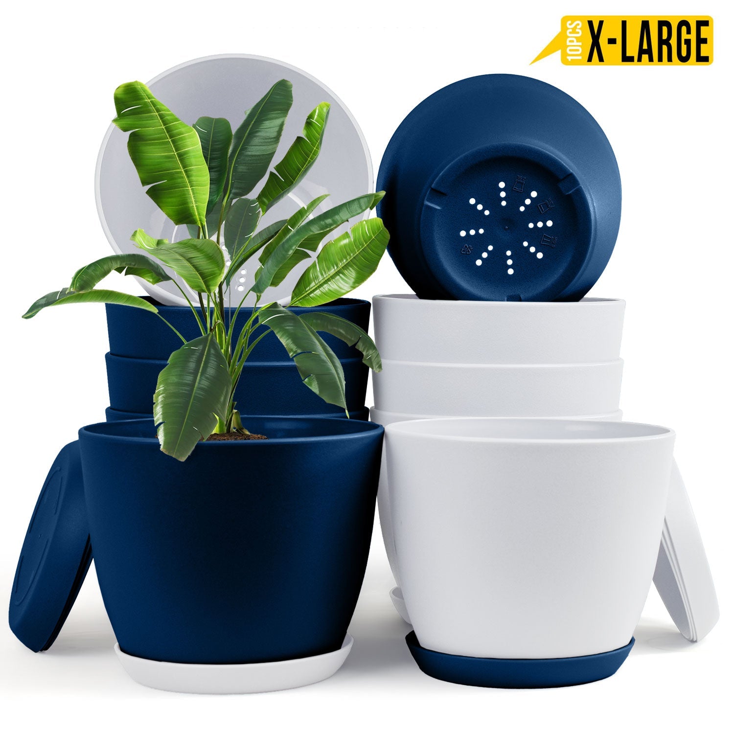 Extra Large Plant Pots with Drainage: Stylish Home Decor Flower Pots in Two Vibrant Colors - Ideal for Indoor Planters, Multi-Packs for Plastic Planters