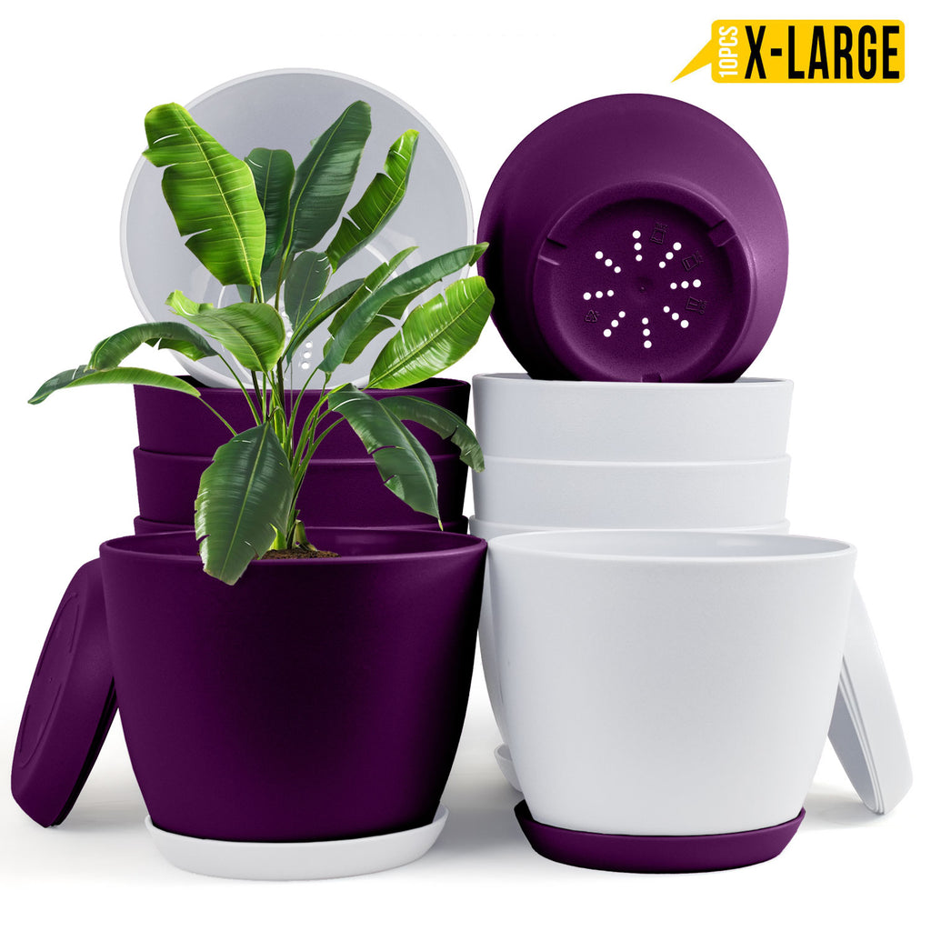 Extra Large Plant Pots with Drainage: Stylish Home Decor Flower Pots in Two Vibrant Colors - Ideal for Indoor Planters, Multi-Packs for Plastic Planters
