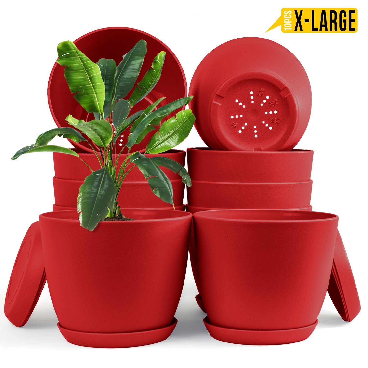 Extra Large Plant Pots for Indoor/Outdoor Use with Drainage. Available in Multi-Packs and Six Vibrant Colors