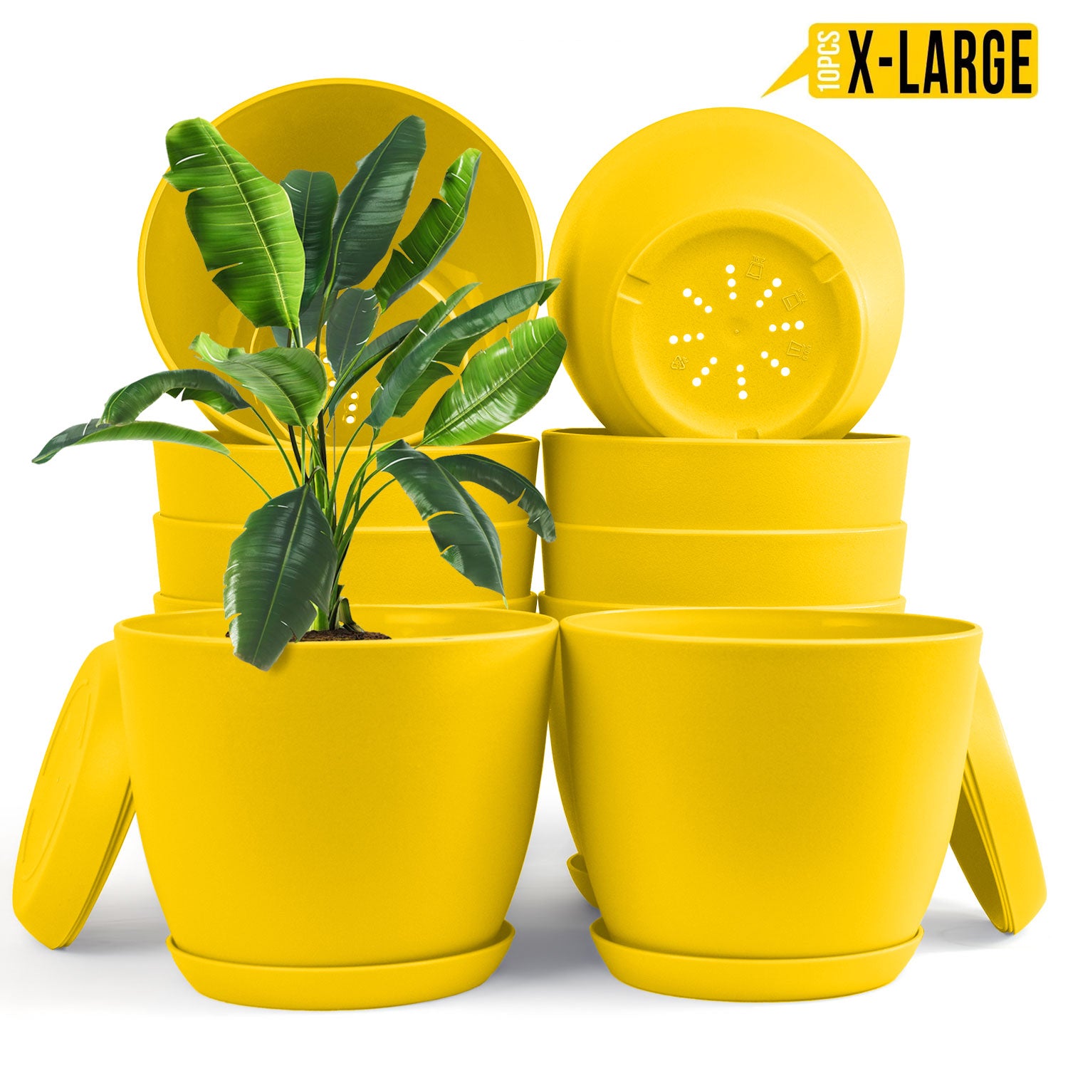 Extra Large Plant Pots for Indoor/Outdoor Use with Drainage. Available in Multi-Packs and Six Vibrant Colors
