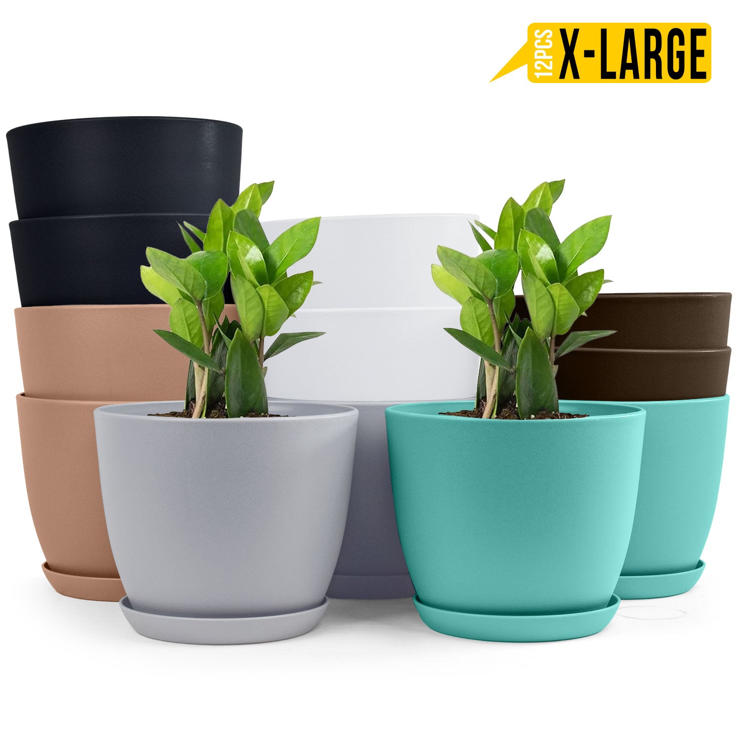 Fast Forward Extra Large Plant Pots Multi Colors with Drainage, Perfect for Indoor Planters Fast Forward