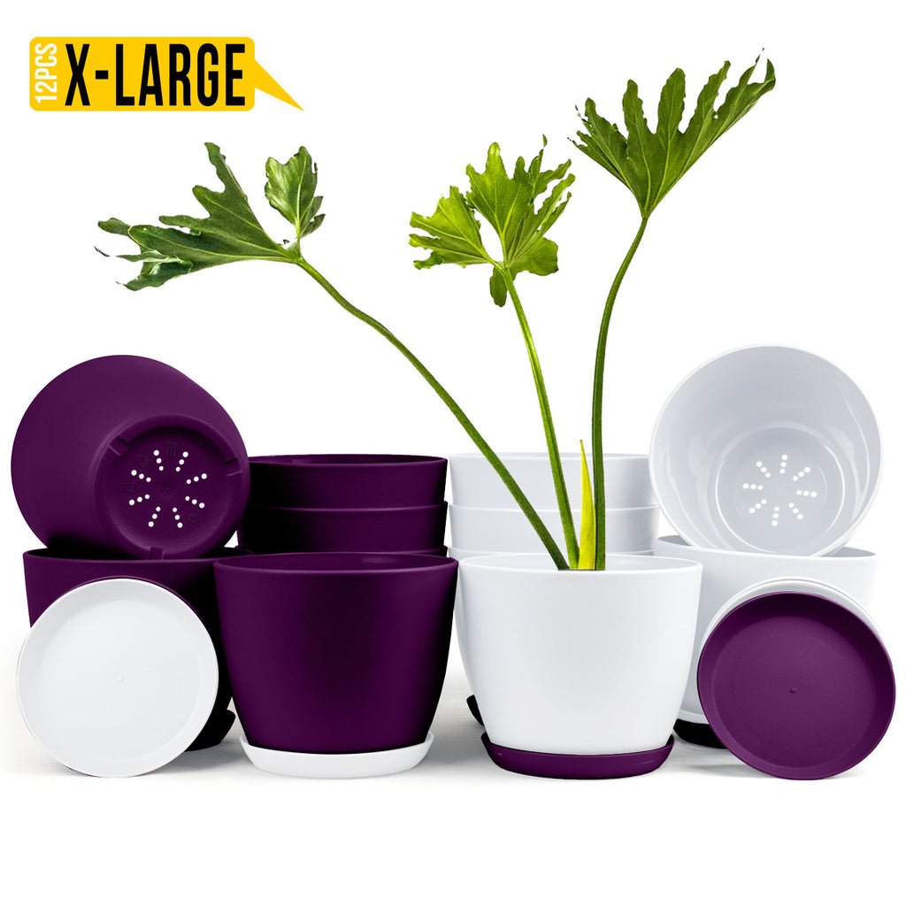 Extra Large Plant Pots with Drainage: Stylish Home Decor Flower Pots in Two Vibrant Colors - Ideal for Indoor Planters, Multi-Packs for Plastic Planters