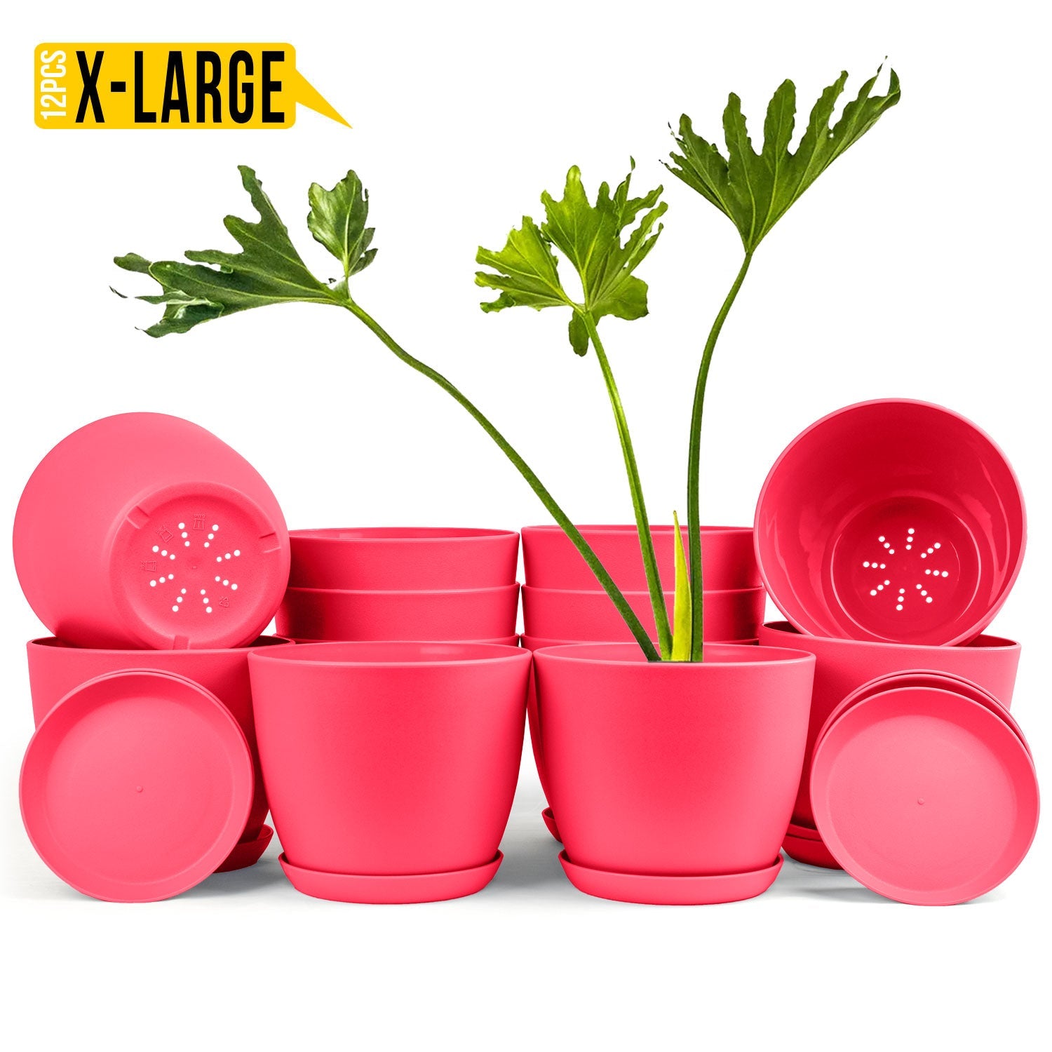 Extra Large Plant Pots for Indoor/Outdoor Use with Drainage. Available in Multi-Packs and Six Vibrant Colors
