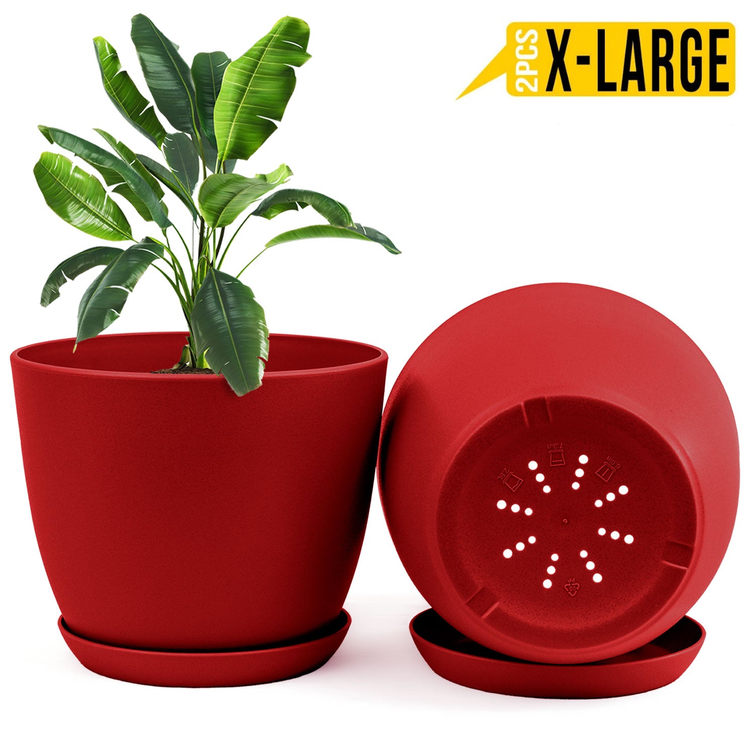 Extra Large Plant Pots for Indoor/Outdoor Use with Drainage. Available in Multi-Packs and Six Vibrant Colors