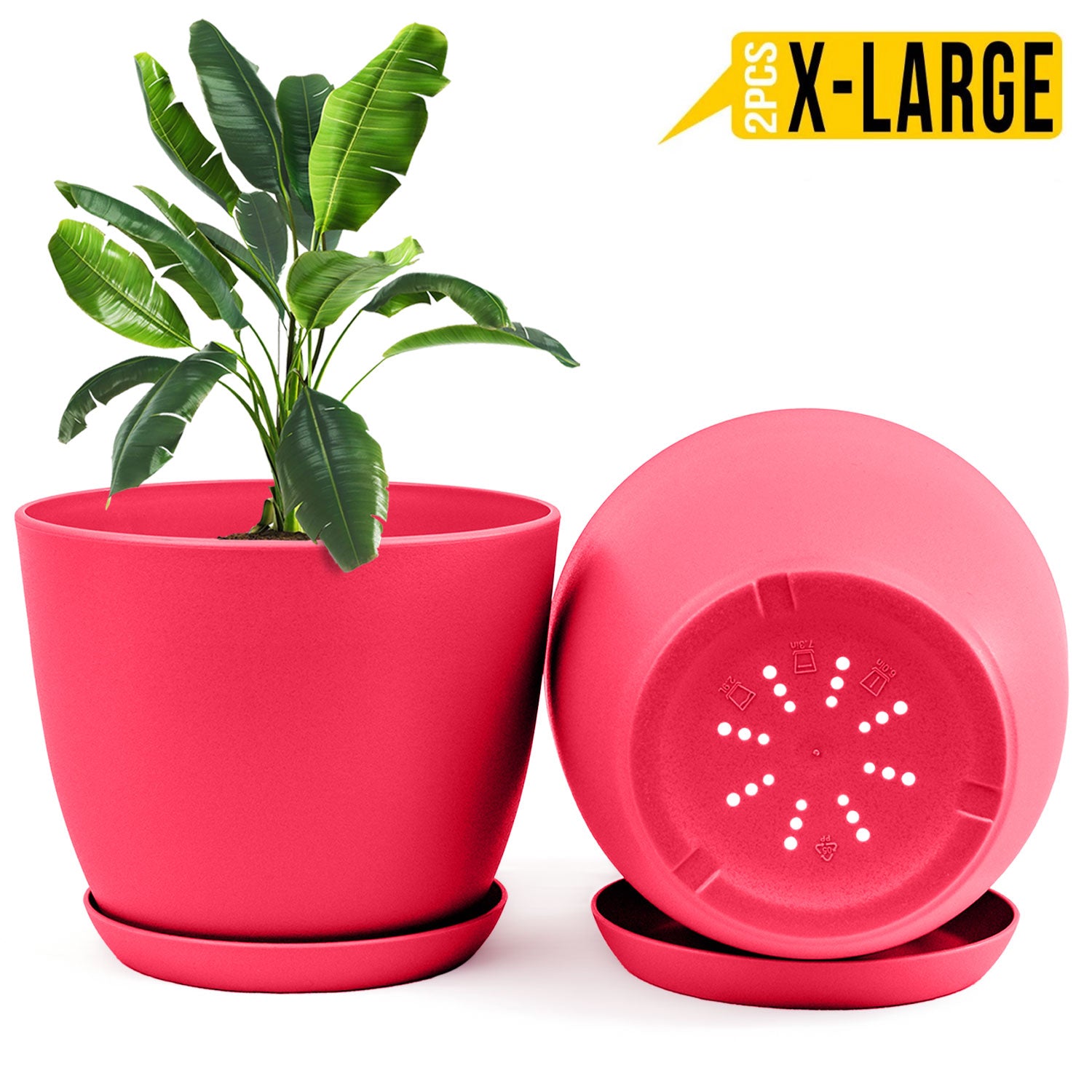 Extra Large Plant Pots for Indoor/Outdoor Use with Drainage. Available in Multi-Packs and Six Vibrant Colors