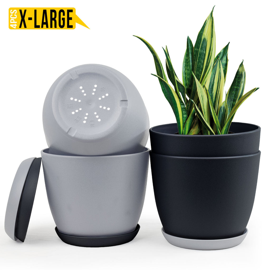 black multi color extra large plant pots with drainage plastic planters - variant color view