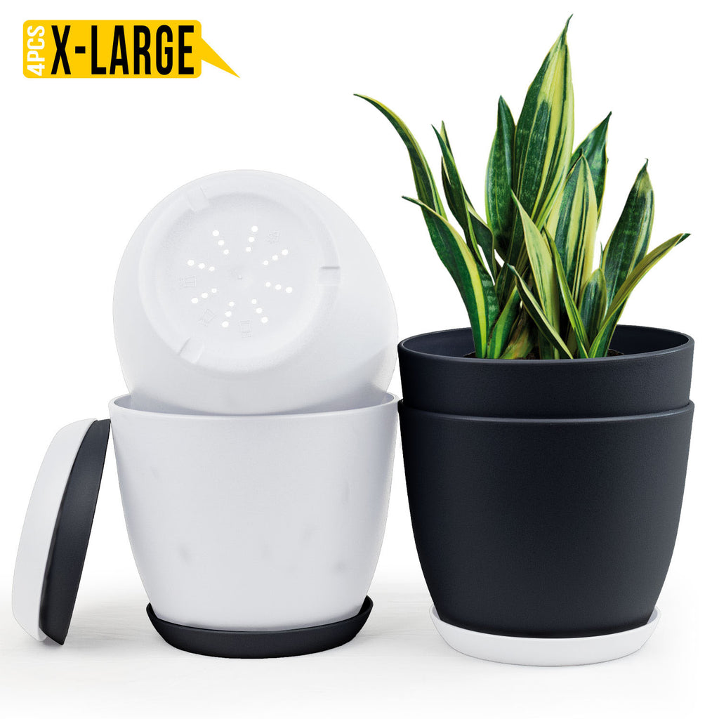 black multi color extra large plant pots with drainage plastic planters - main product view
