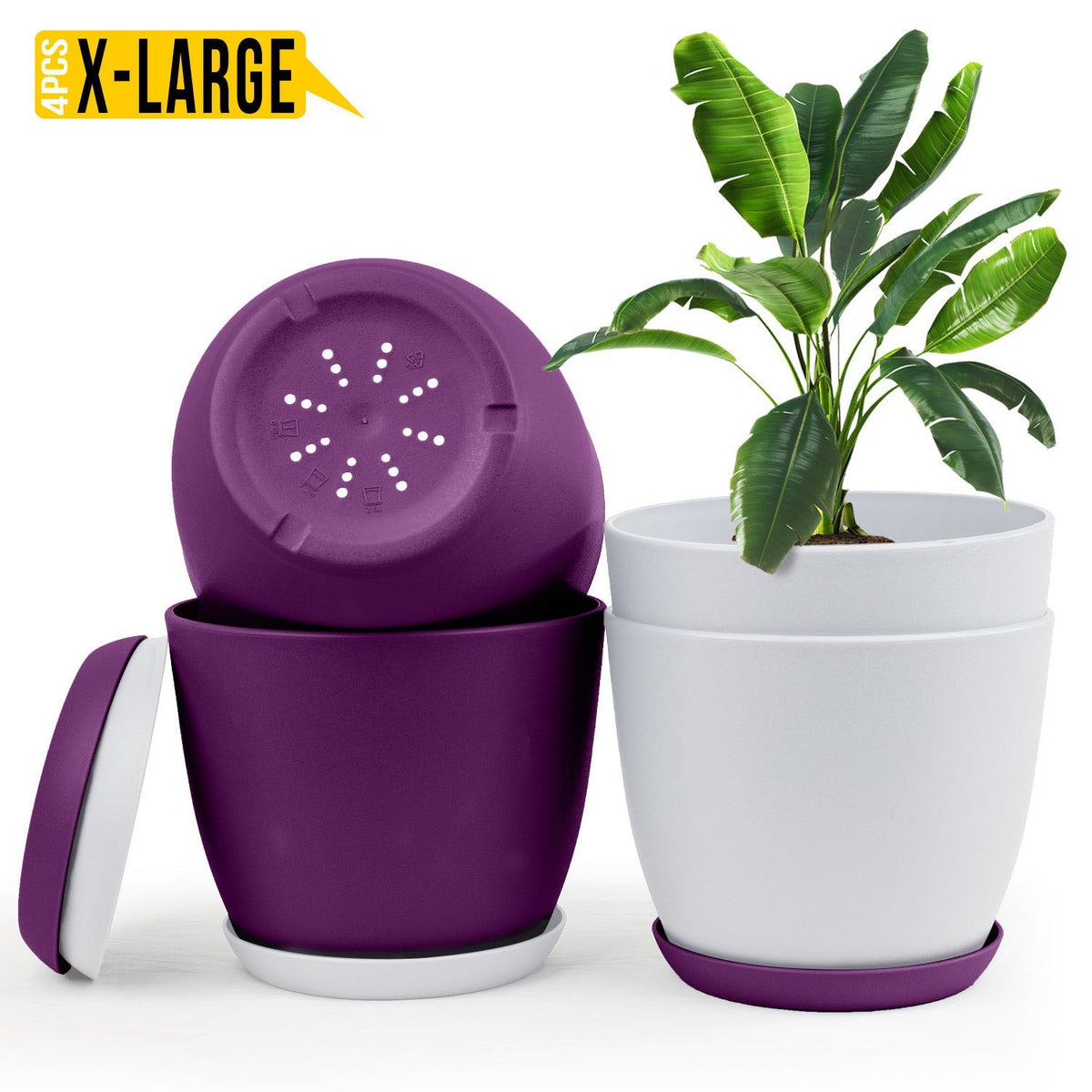 Extra Large Plant Pots with Drainage: Stylish Home Decor Flower Pots in Two Vibrant Colors - Ideal for Indoor Planters, Multi-Packs for Plastic Planters