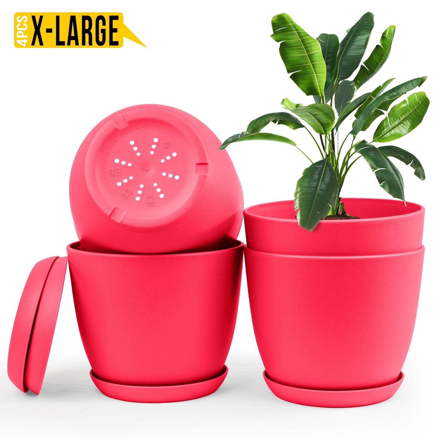 Extra Large Plant Pots for Indoor/Outdoor Use with Drainage. Available in Multi-Packs and Six Vibrant Colors