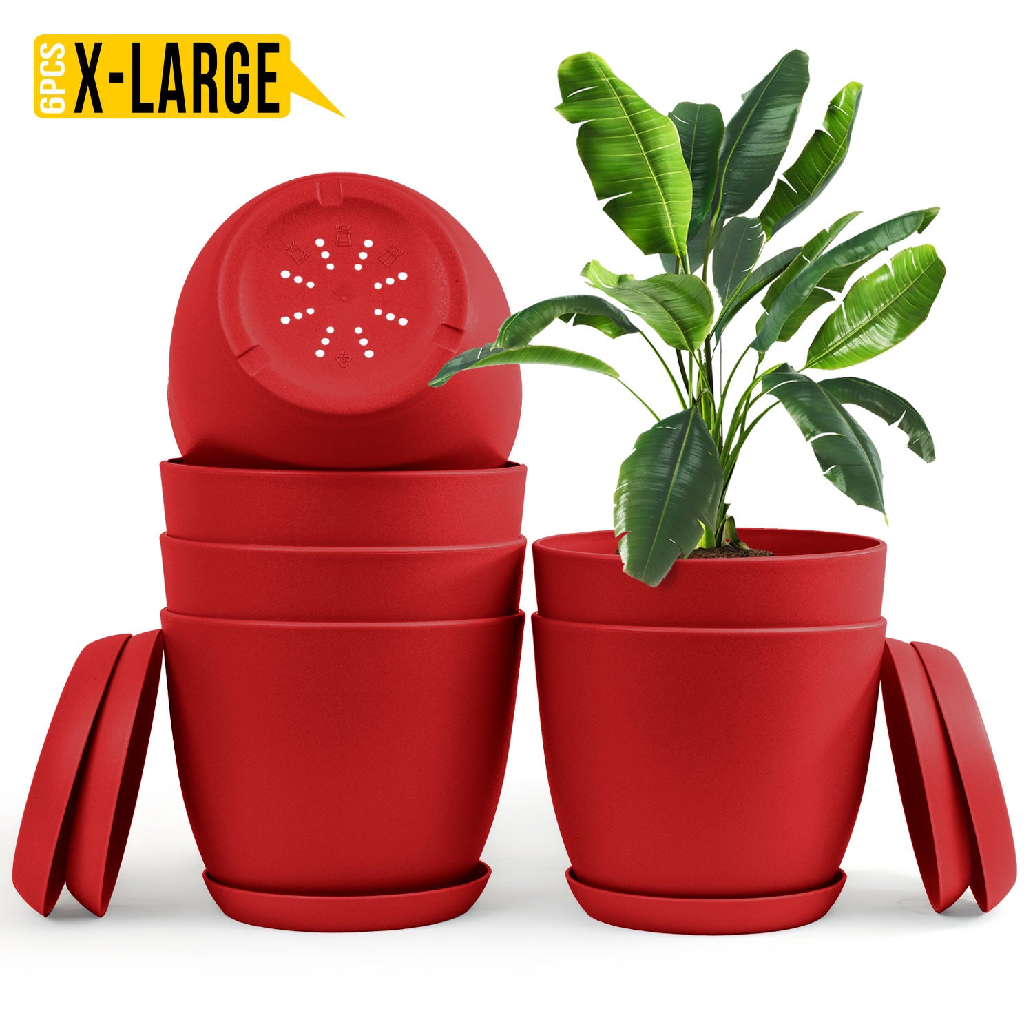 Extra Large Plant Pots for Indoor/Outdoor Use with Drainage. Available in Multi-Packs and Six Vibrant Colors