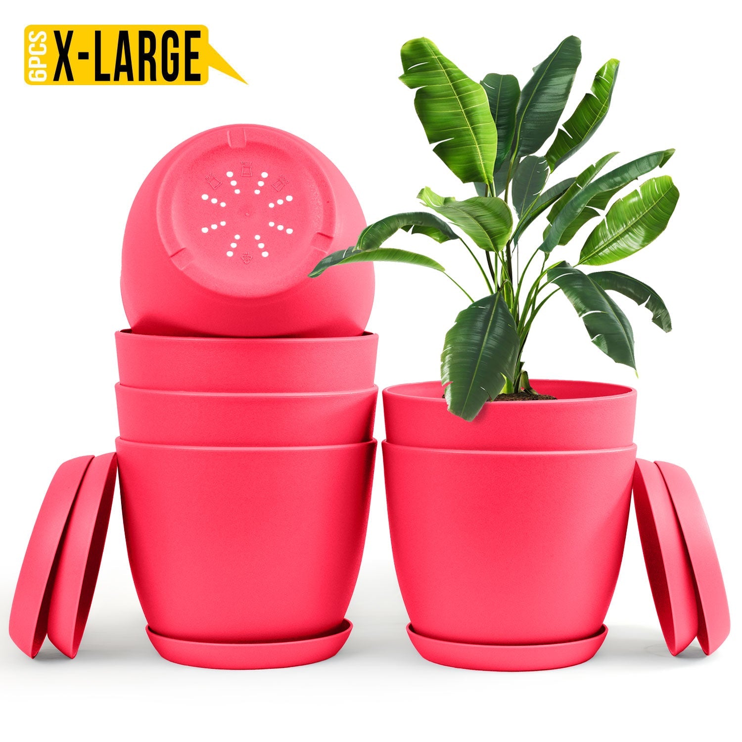 Extra Large Plant Pots for Indoor/Outdoor Use with Drainage. Available in Multi-Packs and Six Vibrant Colors