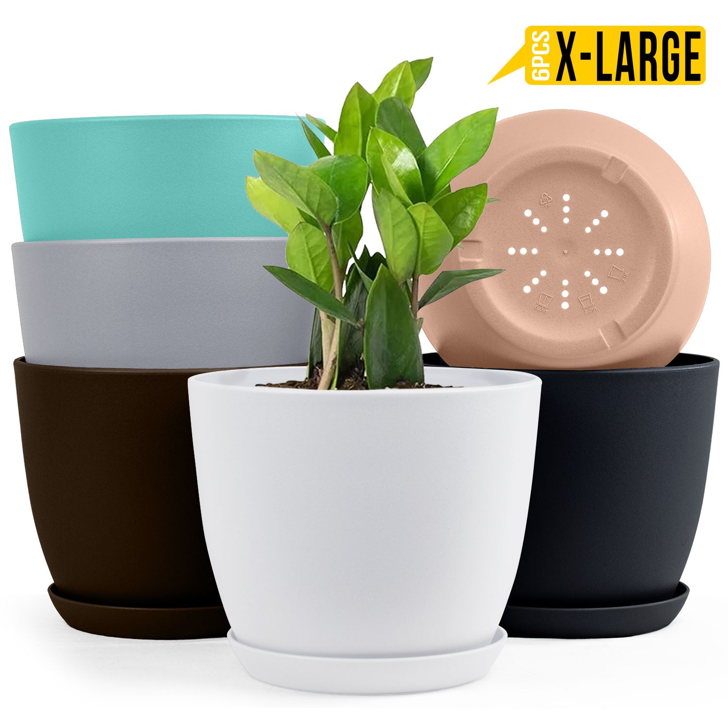 Fast Forward Extra Large Plant Pots Multi Colors with Drainage, Perfect for Indoor Planters Fast Forward