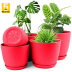 5pcs modern plastic flower pot set with drainage holes and trays size view