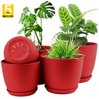 5pcs Modern Plastic Flower Pot Set with Drainage Holes and Trays for Indoor/Outdoor Plants.
