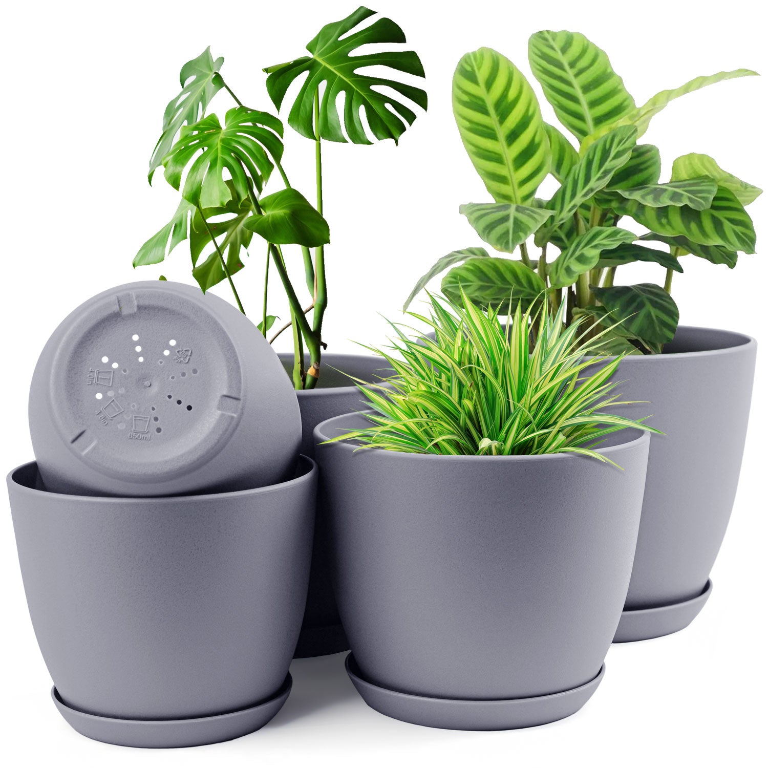 plastic planters for indoor plants 5pcs Modern Plastic Flower Pot Set with Drainage Holes and Trays for I – Fast Forward