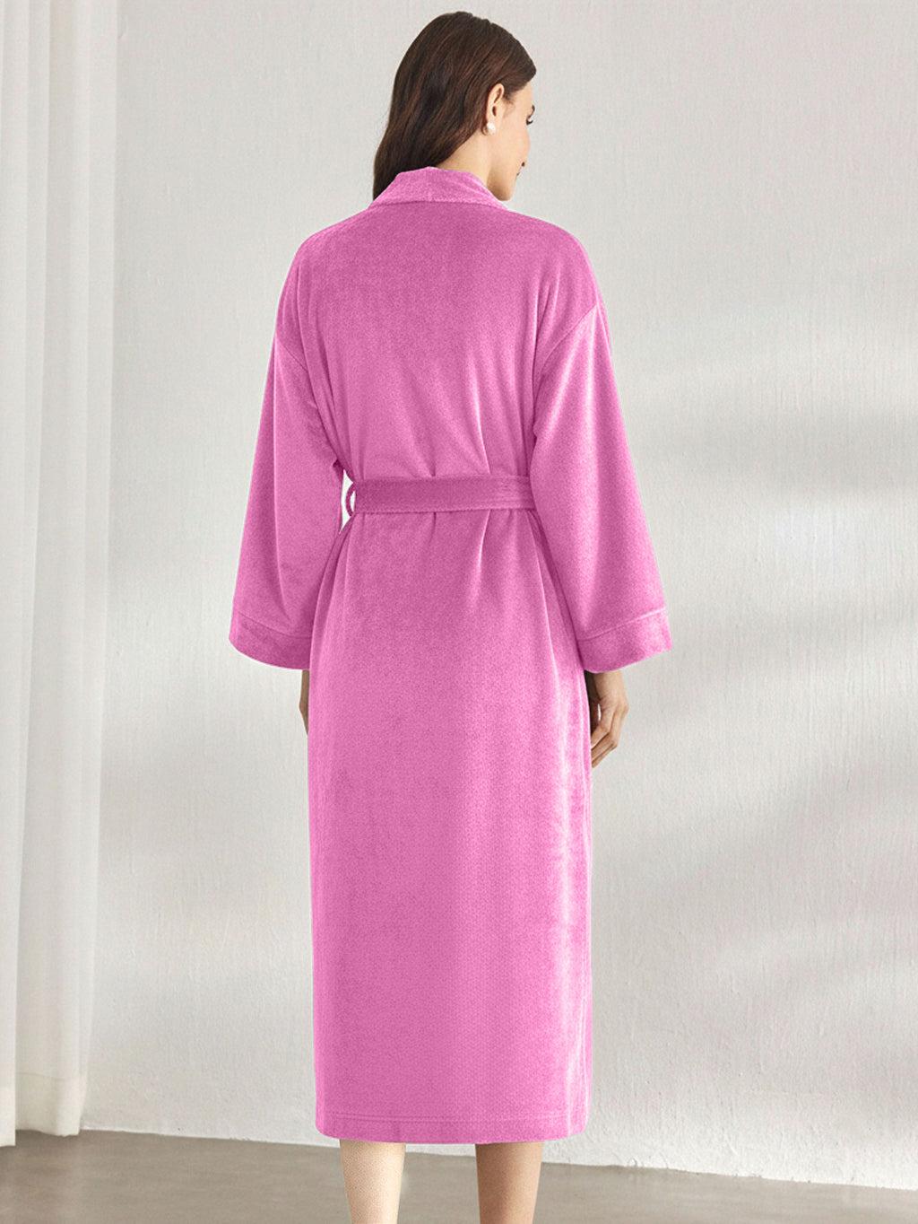 Premium Women's Plush Long Bathrobe - Soft Warm Fleece Robe with Shawl Collar for Spa & Home