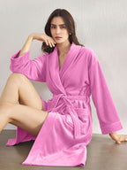 Premium Women's Plush Long Bathrobe - Soft Warm Fleece Robe with Shawl Collar for Spa & Home