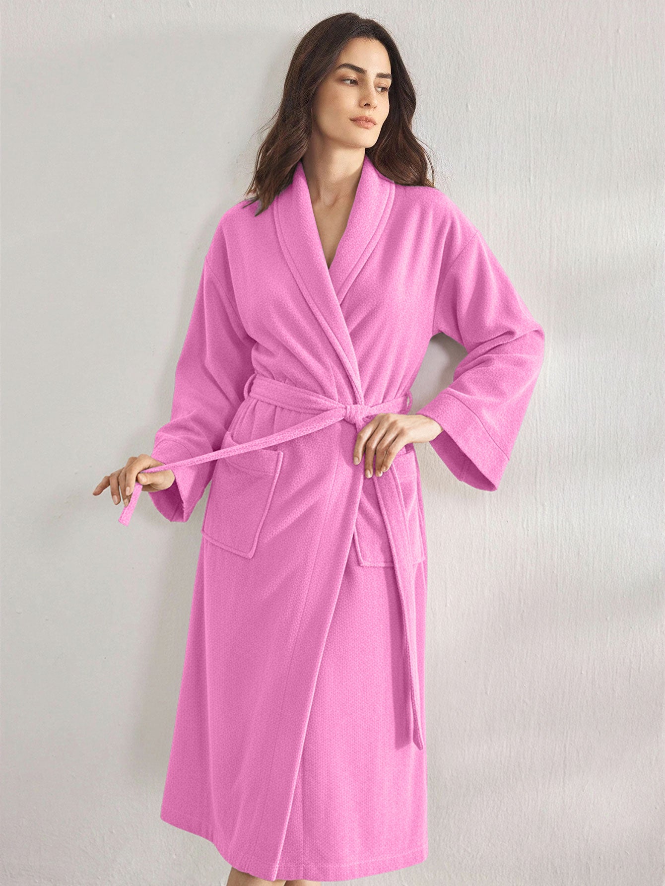 Premium Women's Plush Long Bathrobe - Soft Warm Fleece Robe with Shawl Collar for Spa & Home