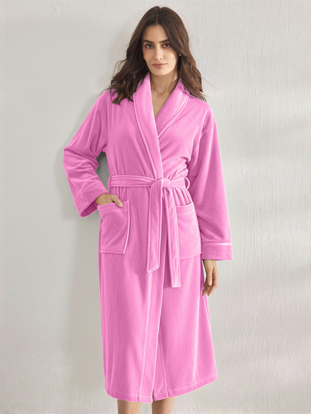 Premium Women's Plush Long Bathrobe - Soft Warm Fleece Robe with Shawl Collar for Spa & Home