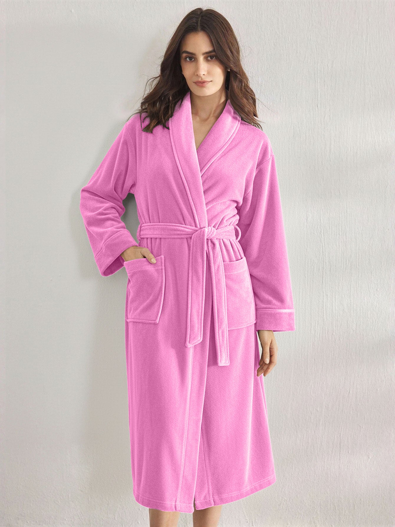 Premium Women's Plush Long Bathrobe - Soft Warm Fleece Robe with Shawl Collar for Spa & Home