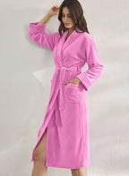 Premium Women's Plush Long Bathrobe - Soft Warm Fleece Robe with Shawl Collar for Spa & Home
