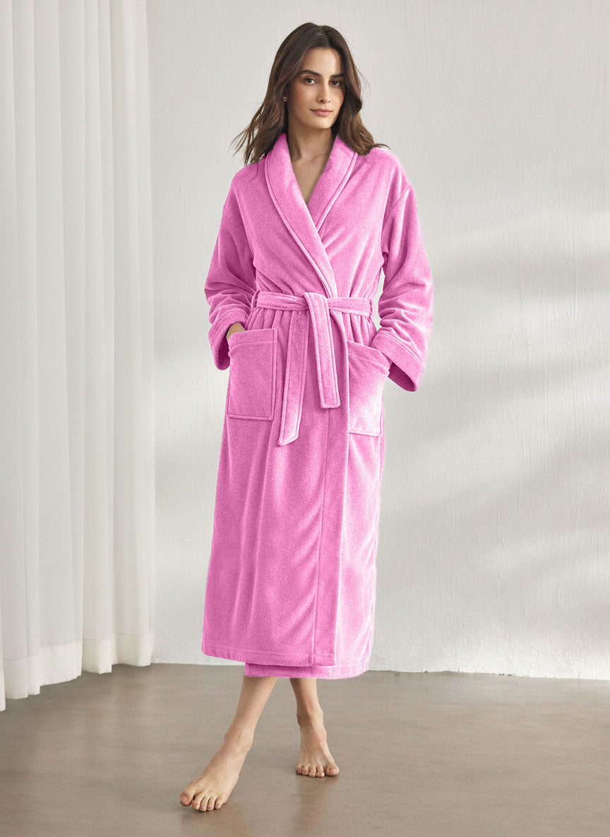 Premium Women's Plush Long Bathrobe - Soft Warm Fleece Robe with Shawl Collar for Spa & Home