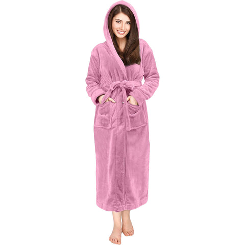 Bathrobes For Women Fleece Hooded Dressing Gown Super Soft Cozy Hooded Plush Loungewear