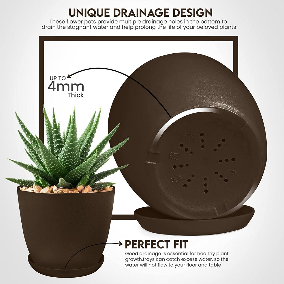 Plant Pots Indoor with Drainage - Pack of 5 Decorative Flower Pots for Indoor Plants