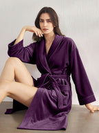 Premium Women's Plush Long Bathrobe - Soft Warm Fleece Robe with Shawl Collar for Spa & Home