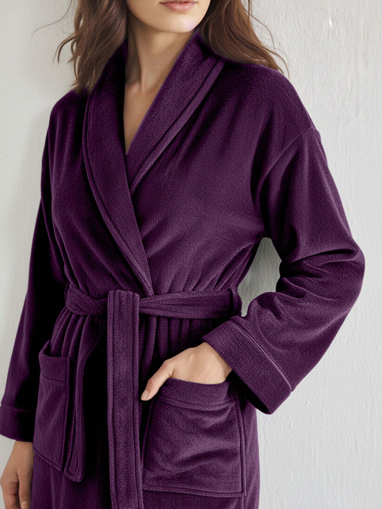 Premium Women's Plush Long Bathrobe - Soft Warm Fleece Robe with Shawl Collar for Spa & Home