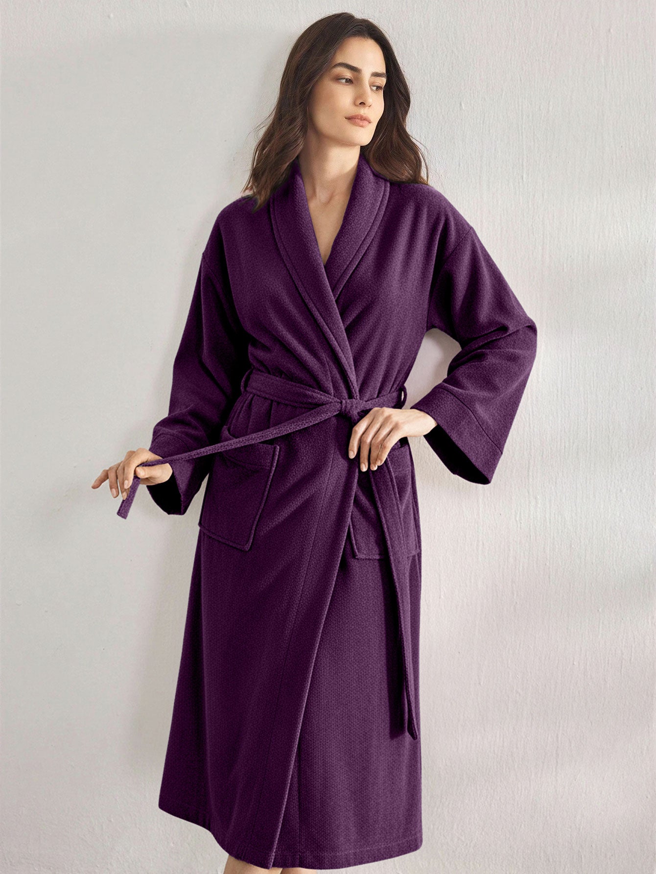 Premium Women's Plush Long Bathrobe - Soft Warm Fleece Robe with Shawl Collar for Spa & Home