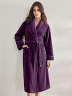 Premium Women's Plush Long Bathrobe - Soft Warm Fleece Robe with Shawl Collar for Spa & Home