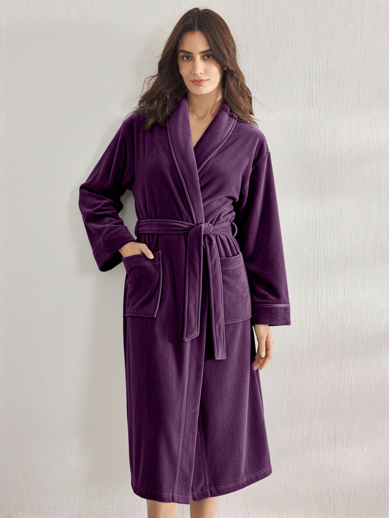 Premium Women's Plush Long Bathrobe - Soft Warm Fleece Robe with Shawl Collar for Spa & Home