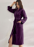 Premium Women's Plush Long Bathrobe - Soft Warm Fleece Robe with Shawl Collar for Spa & Home