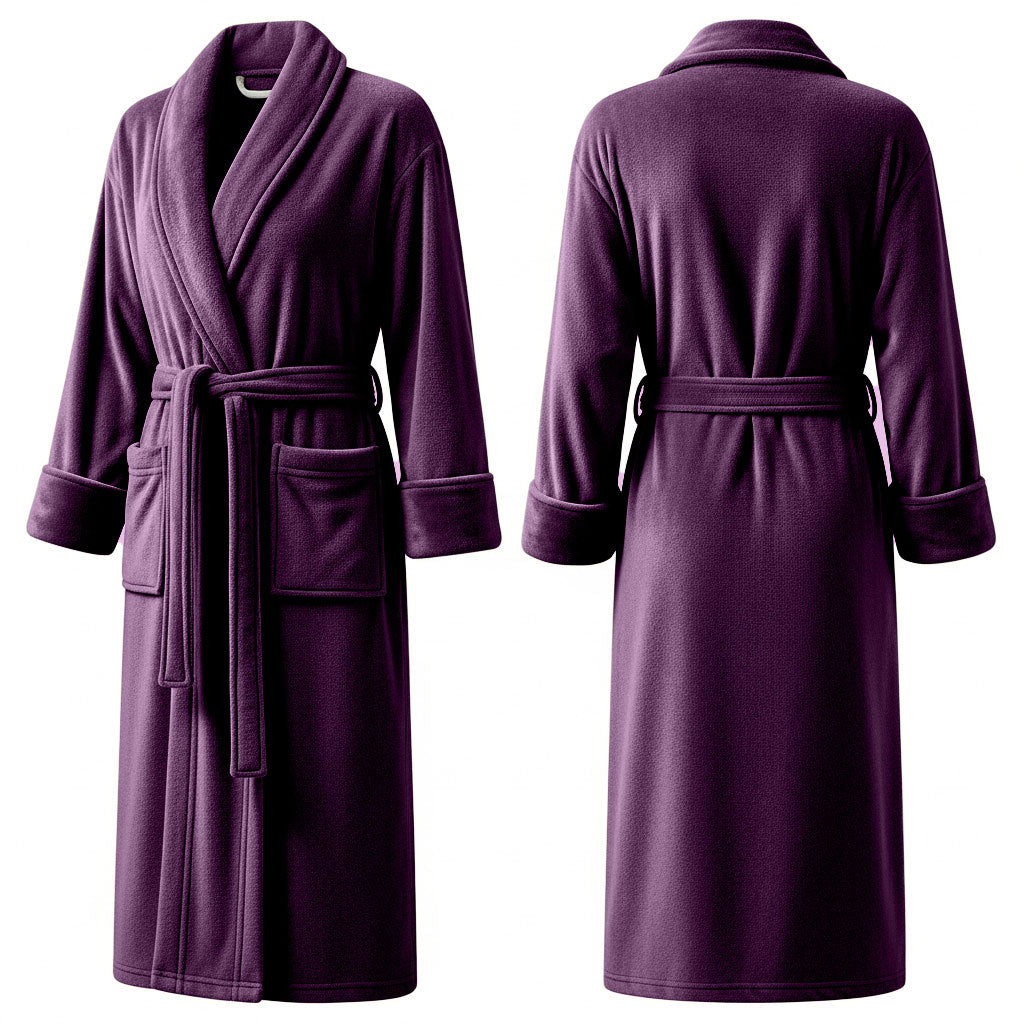 Premium Women's Plush Long Bathrobe - Soft Warm Fleece Robe with Shawl Collar for Spa & Home