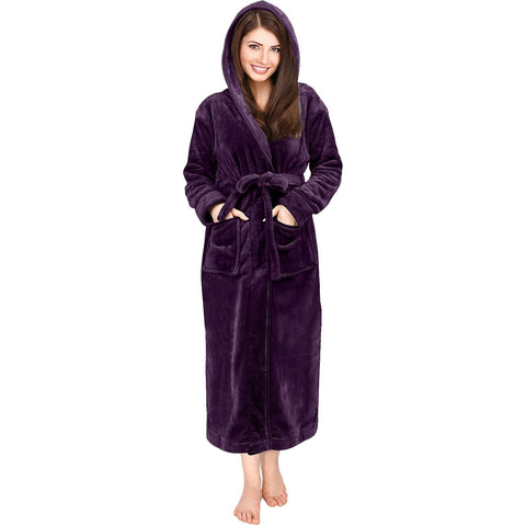 Bathrobes For Women Fleece Hooded Dressing Gown Super Soft Cozy Hooded Plush Loungewear