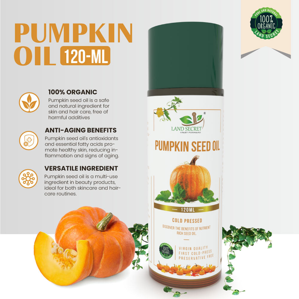 Organic Pumpkin Seed Oil for Skin and Hair - Cold-Pressed, 100% Pure & Unrefined Land Secret