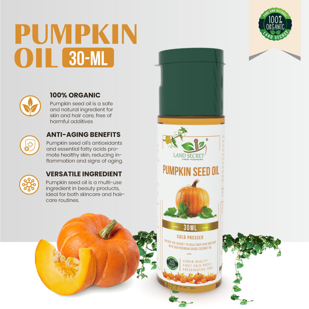 Organic Pumpkin Seed Oil for Skin and Hair - Cold-Pressed, 100% Pure & Unrefined Land Secret
