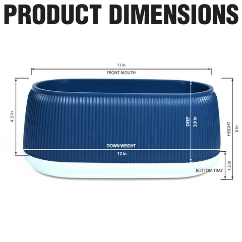 Rectangular Flower Pot - Stylish Ribbed Design with Drainage Hole, Rubber Plug, Water Collection Tray Fast Forward