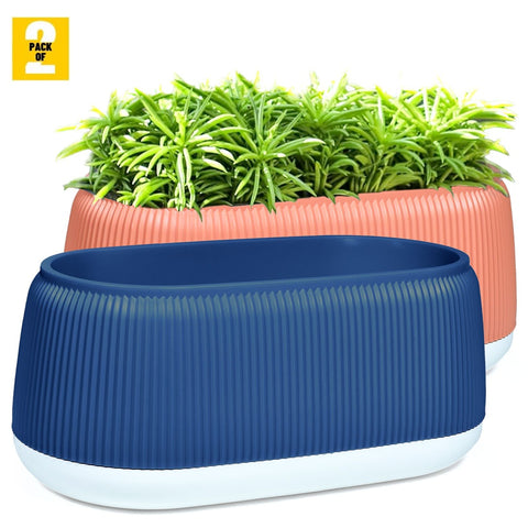 Rectangular Flower Pot - Stylish Ribbed Design with Drainage Hole, Rubber Plug, Water Collection Tray Fast Forward