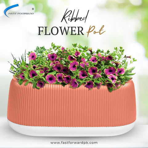 Rectangular Flower Pot - Stylish Ribbed Design with Drainage Hole, Rubber Plug, Water Collection Tray