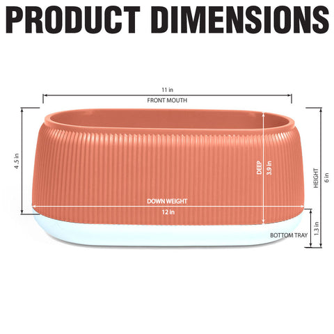 Rectangular Flower Pot - Stylish Ribbed Design with Drainage Hole, Rubber Plug, Water Collection Tray Fast Forward